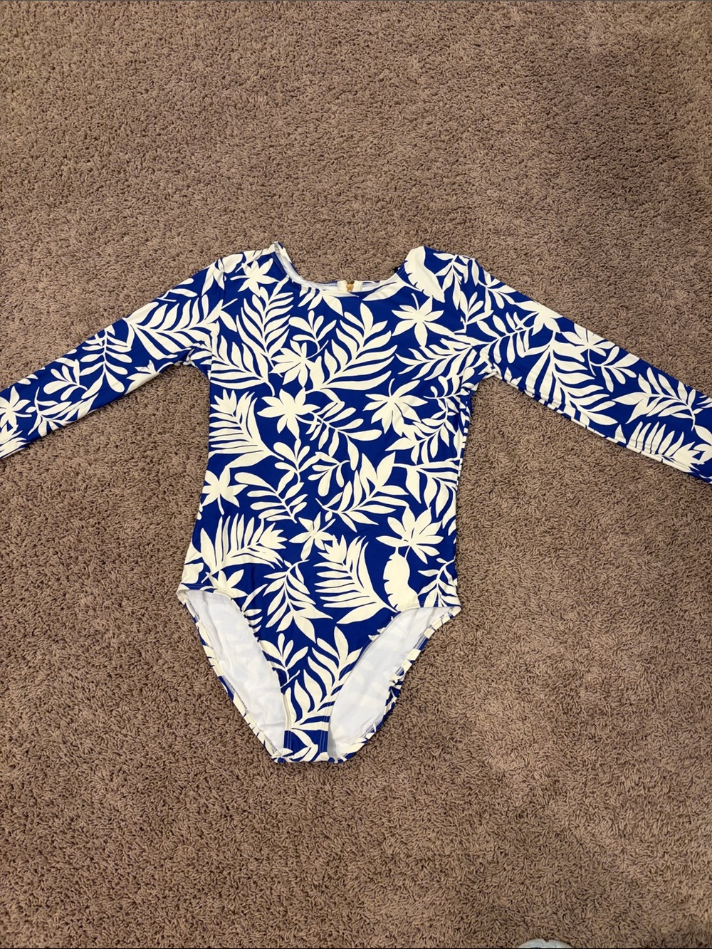 kate spade Blue and White Tropical Long-Sleeve One-Piece Swimsuit